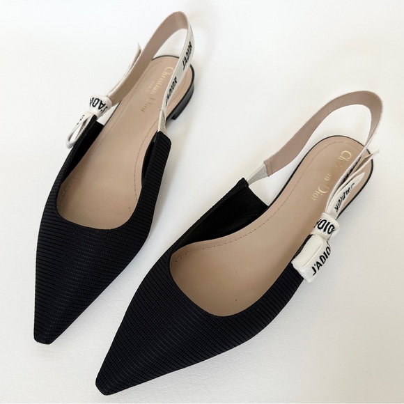 DIOR BLACK FABRIC AND RIBBON FLAT SLINGBACKS SIZE 42 - Picture 12 of 16